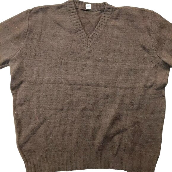 Retro Vintage 1940s-1950s Chocolate Brown V-Neck Long Sleeve Knit Sweater - Picture 4 of 16